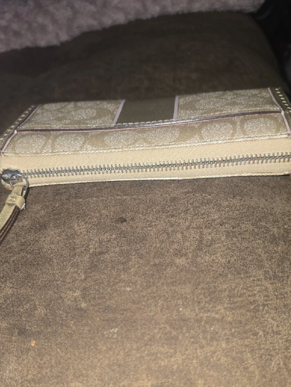 *Project* Vintage Coach Signature Stripe Accordion Zip Around Wallet Khaki Pink